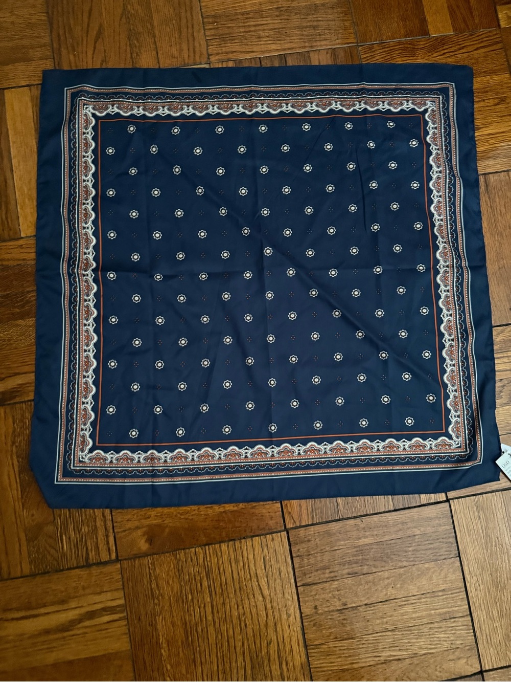 H&M Navy Blue Paisley Border Silk-Look Square Scarf